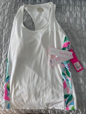 Lilly Pulitzer White Racerback Tank with Pink, Green & Blue Side Print